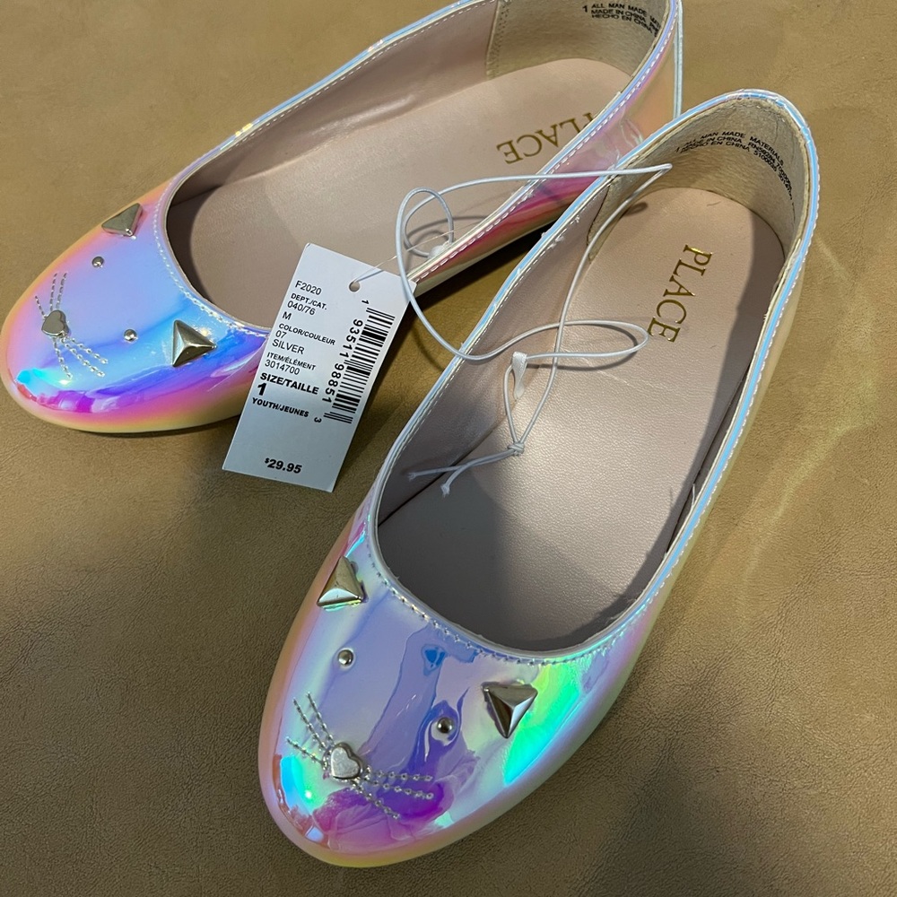 NEW fluorescent girls flats size 1.